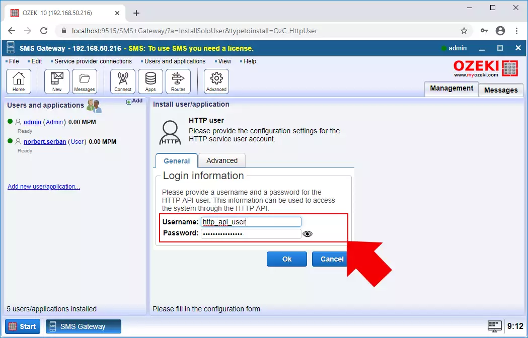 configure the http user connection