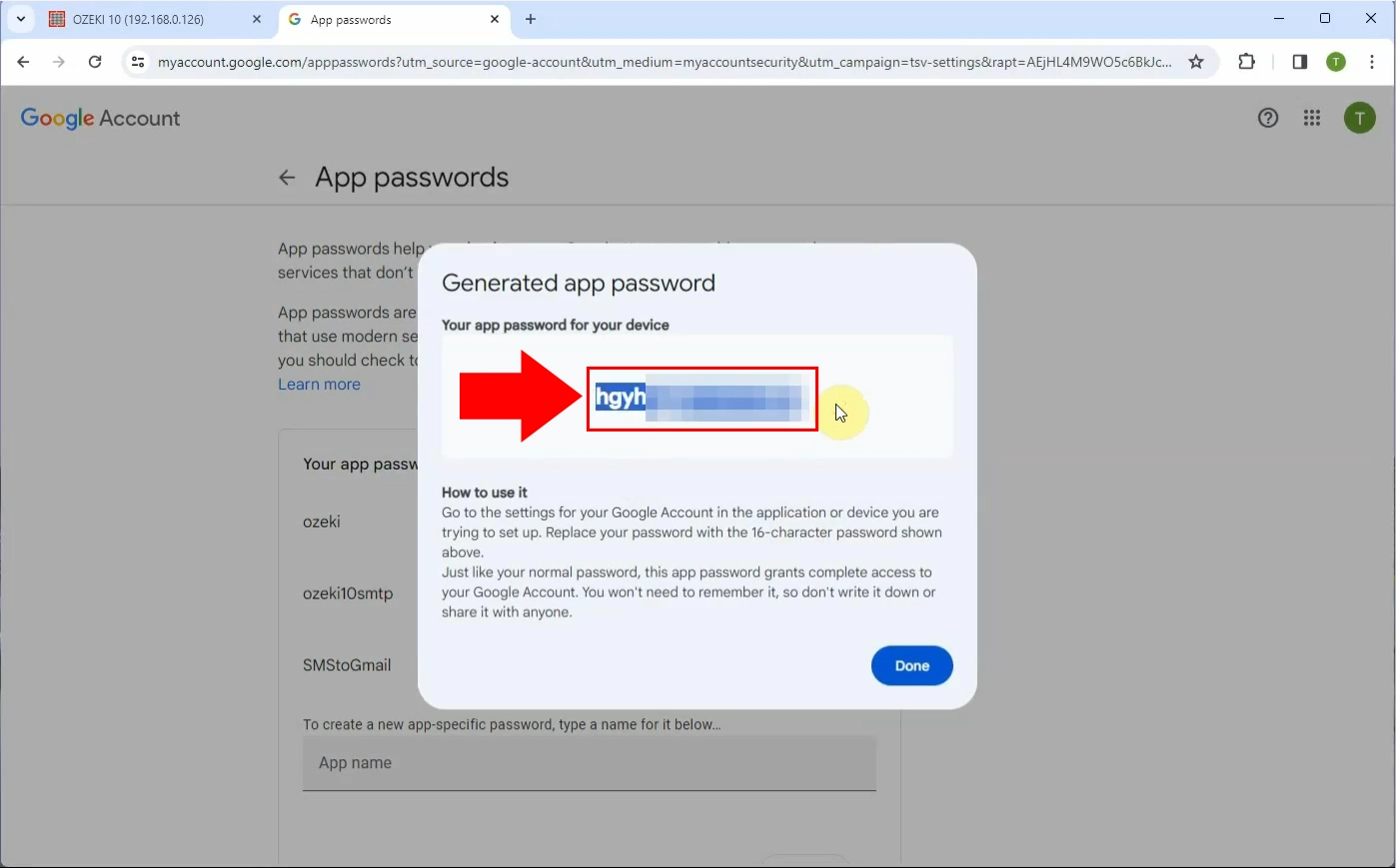 Save app password