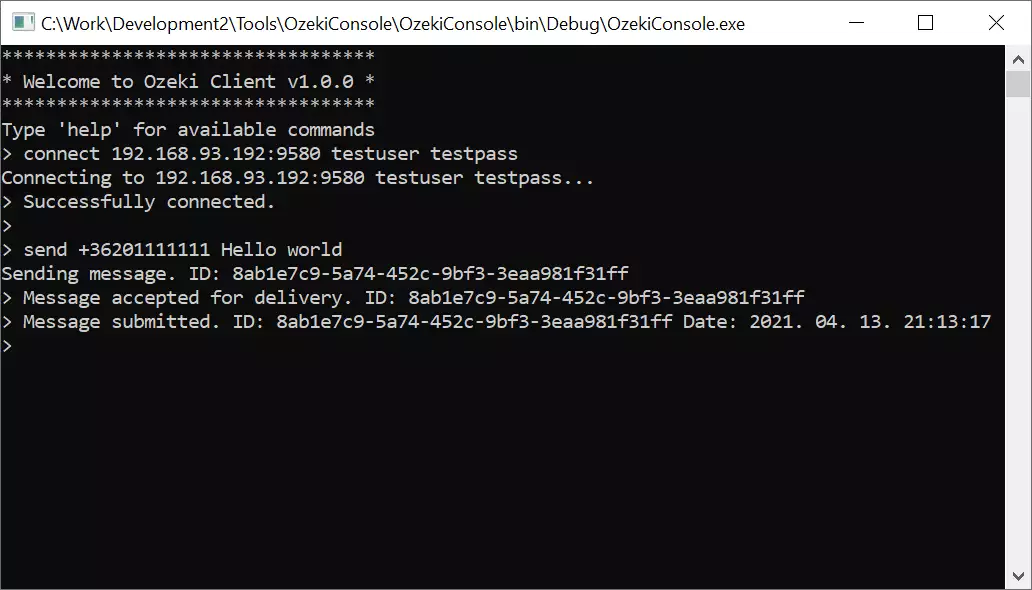 how to use the c# sms api