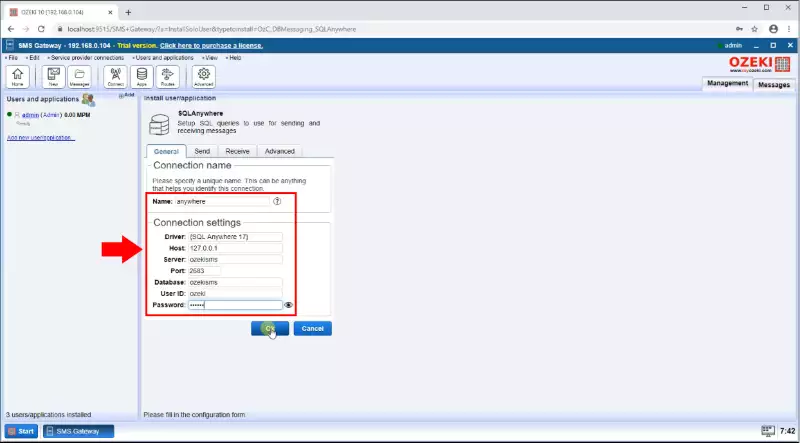define the sql anywhere database connection details