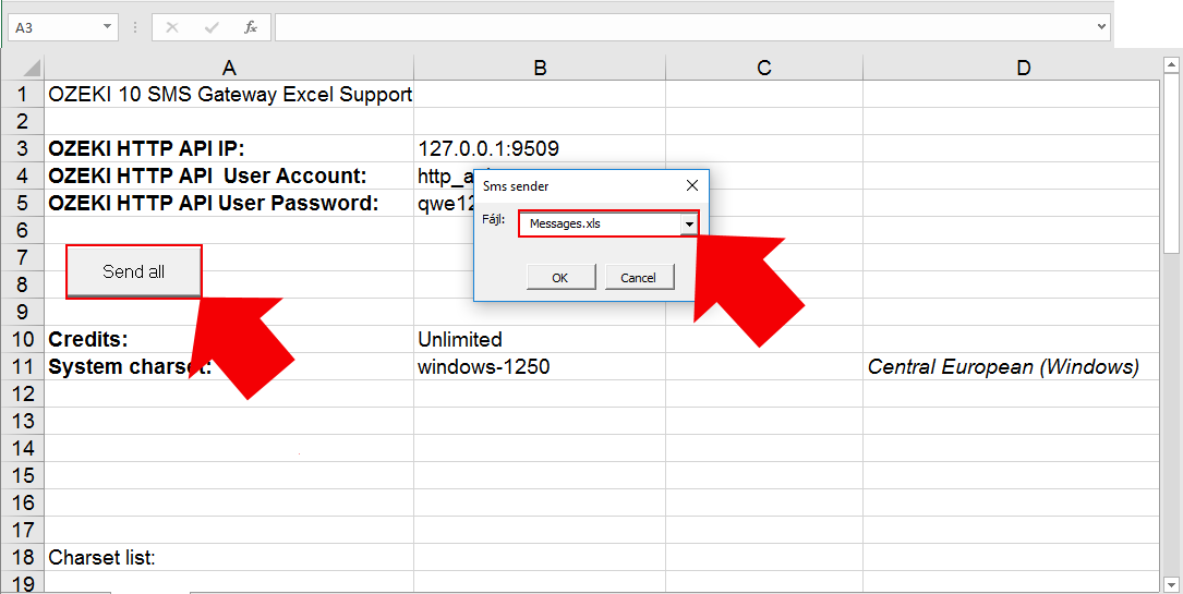 send sms from excel