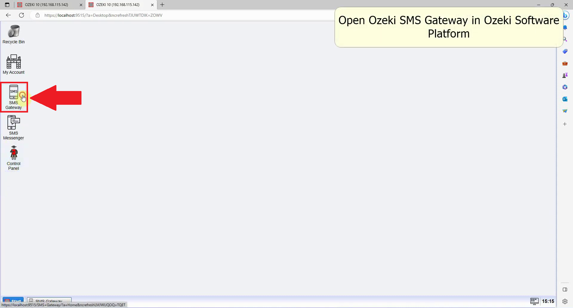 ozeki 10 software showing sms gateway