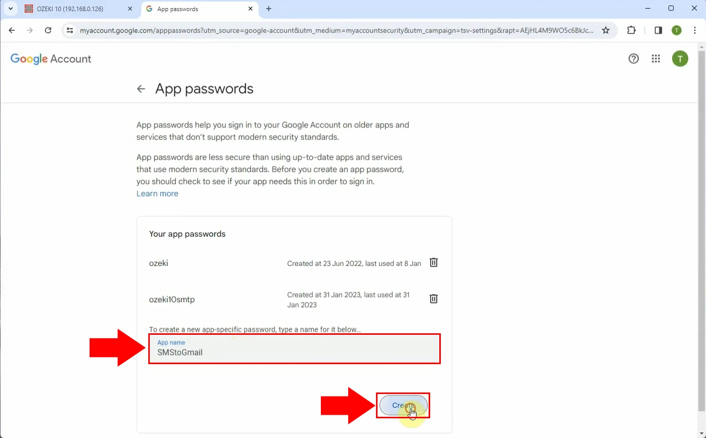 Create new app password