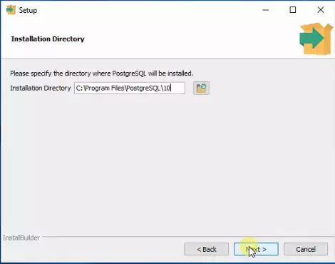 choose installation directory for the database server
