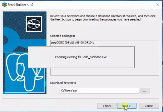 select destination folder to download psqlodbc driver package