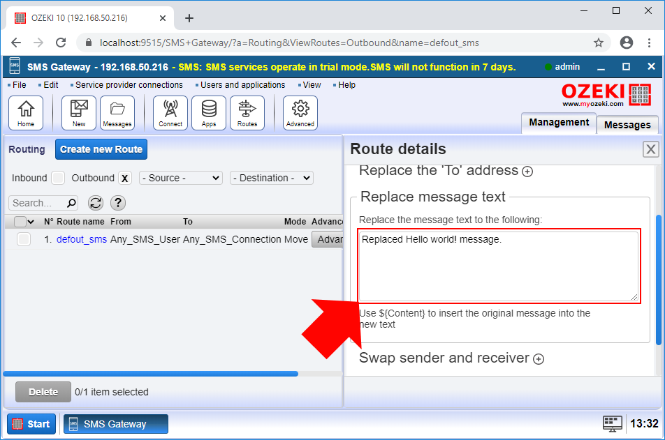configure the sender phone number