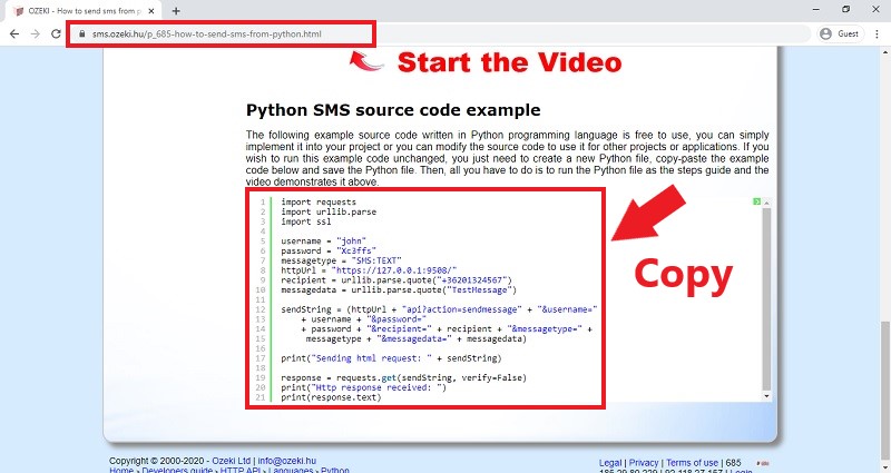 html code to send sms from pc