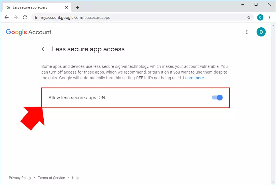 turning on access for less secure apps